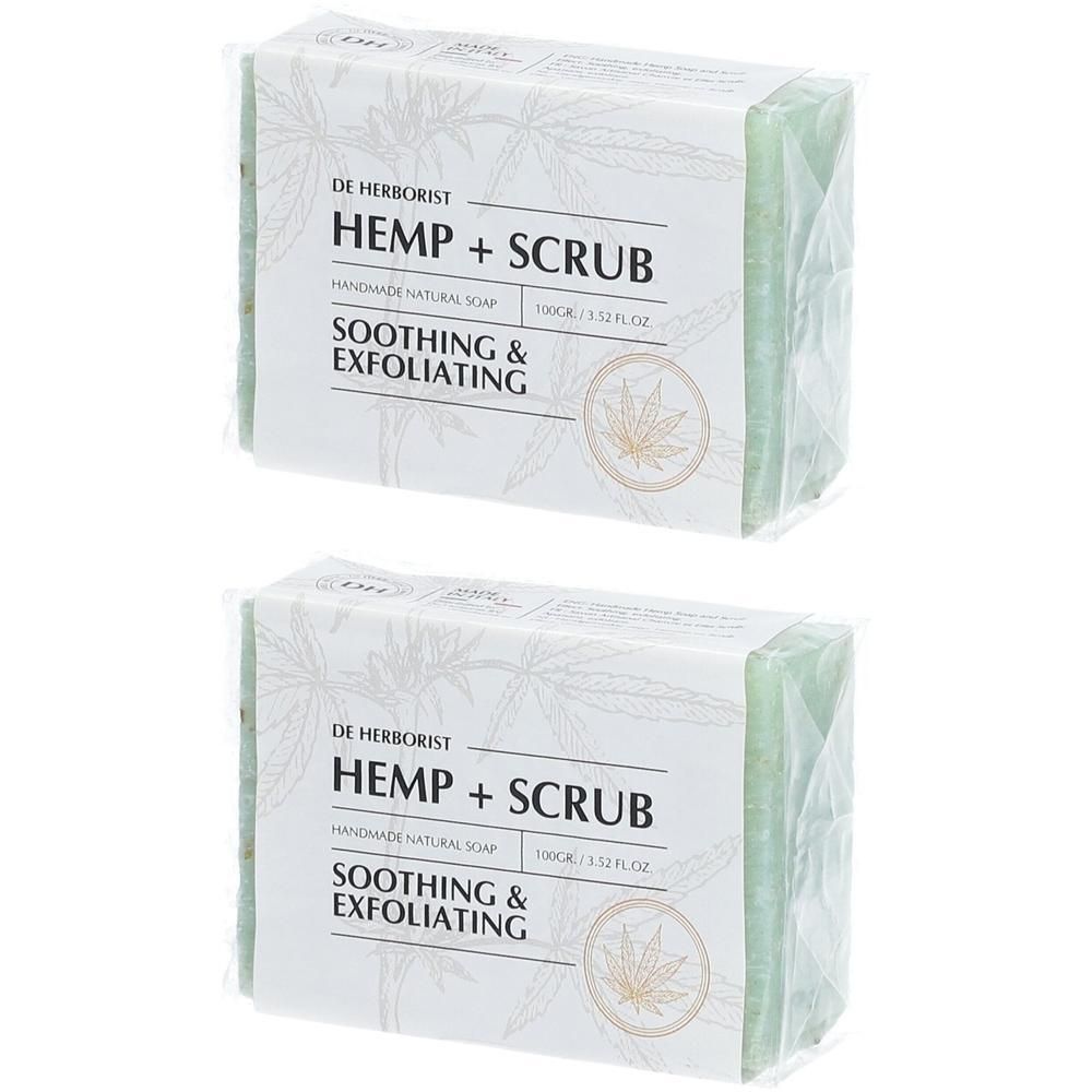 Deux savons "De Herborist Hemp + Scrub", apaisants et exfoliants.
