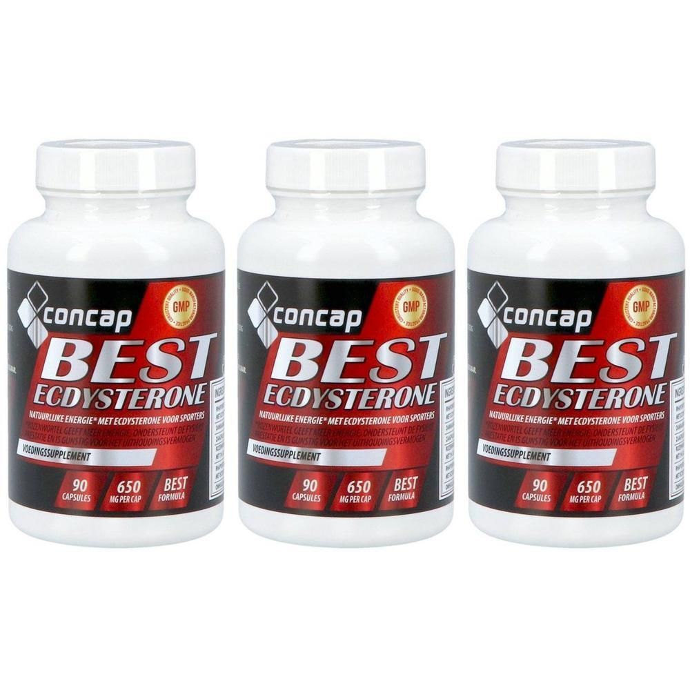 Trois flacons de Concap Best Ecdysterone, supplément alimentaire, 90 gélules chacun.