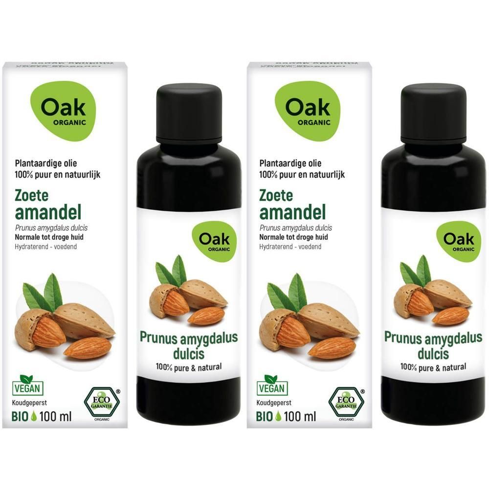 Plantaardige olie Oak Organic Zoete amandel, 100% puur en natuurlijk, vegan, bio.