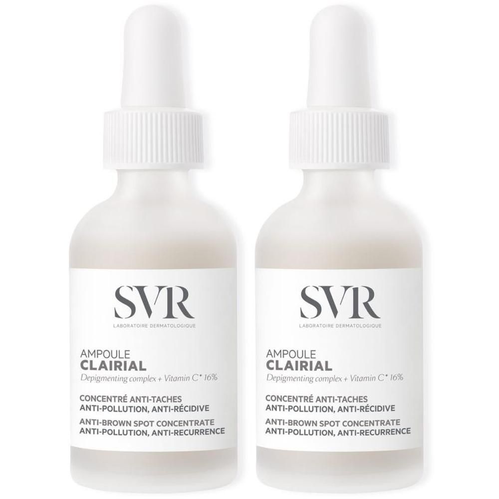 Twee SVR Ampoule Clairial flesjes met druppeldop.