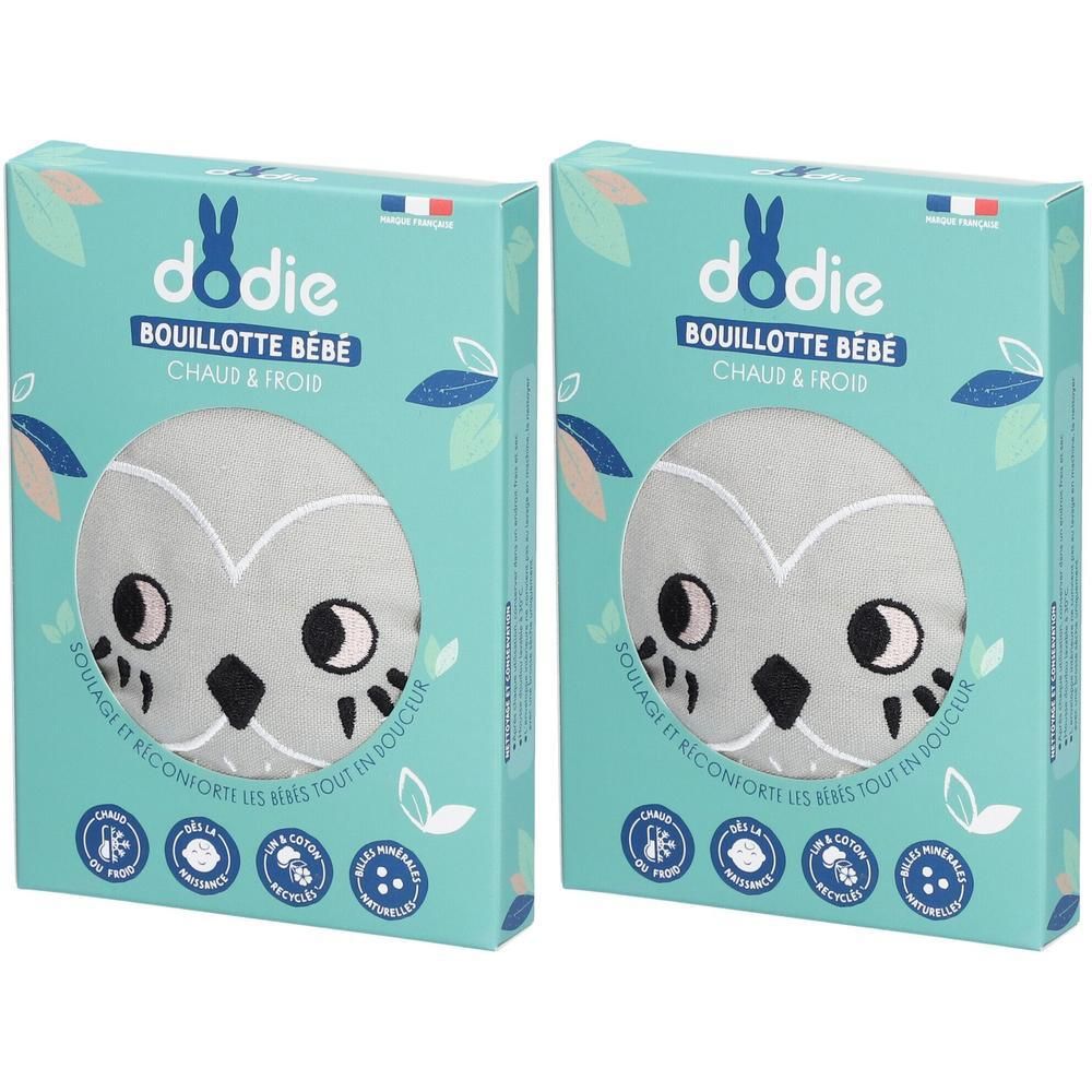 Deux boîtes Dodie Bouillotte Bébé avec motif hibou. Pour le chaud et le froid.