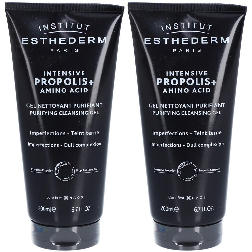 Twee zwarte tubes Institut Esthederm Intensive Propolis+ Amino Acid Gel Nettoyant Purifiant, elk 200ml.