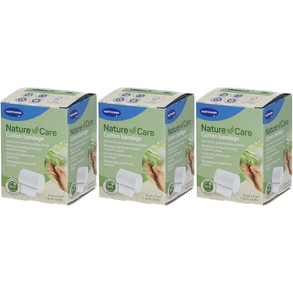 Drie pakken Hartmann NatureCare katoenen verband, 6 cm x 5 m.