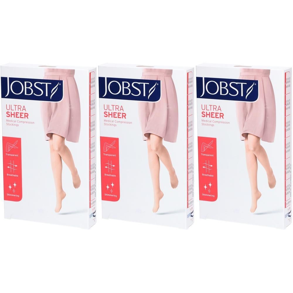 Trois boîtes de bas de compression Jobst Ultra Sheer, taille Petit, couleur Noir.