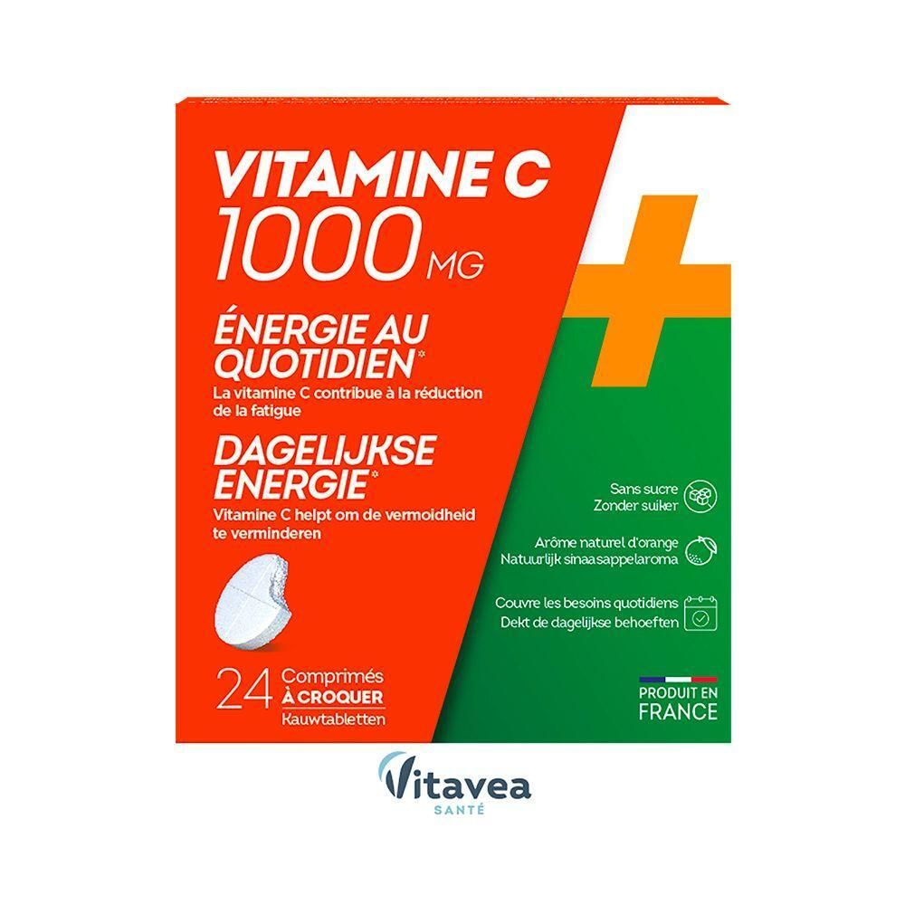 Vitamine C 1000mg kauwtabletten, 24 stuks. Dagelijkse energie. Sinaasappelsmaak, zonder suiker.