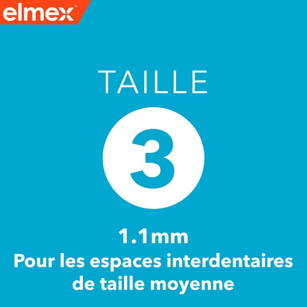 Brossette interdentaire Elmex taille 3, 1,1 mm, pour espaces interdentaires moyens.