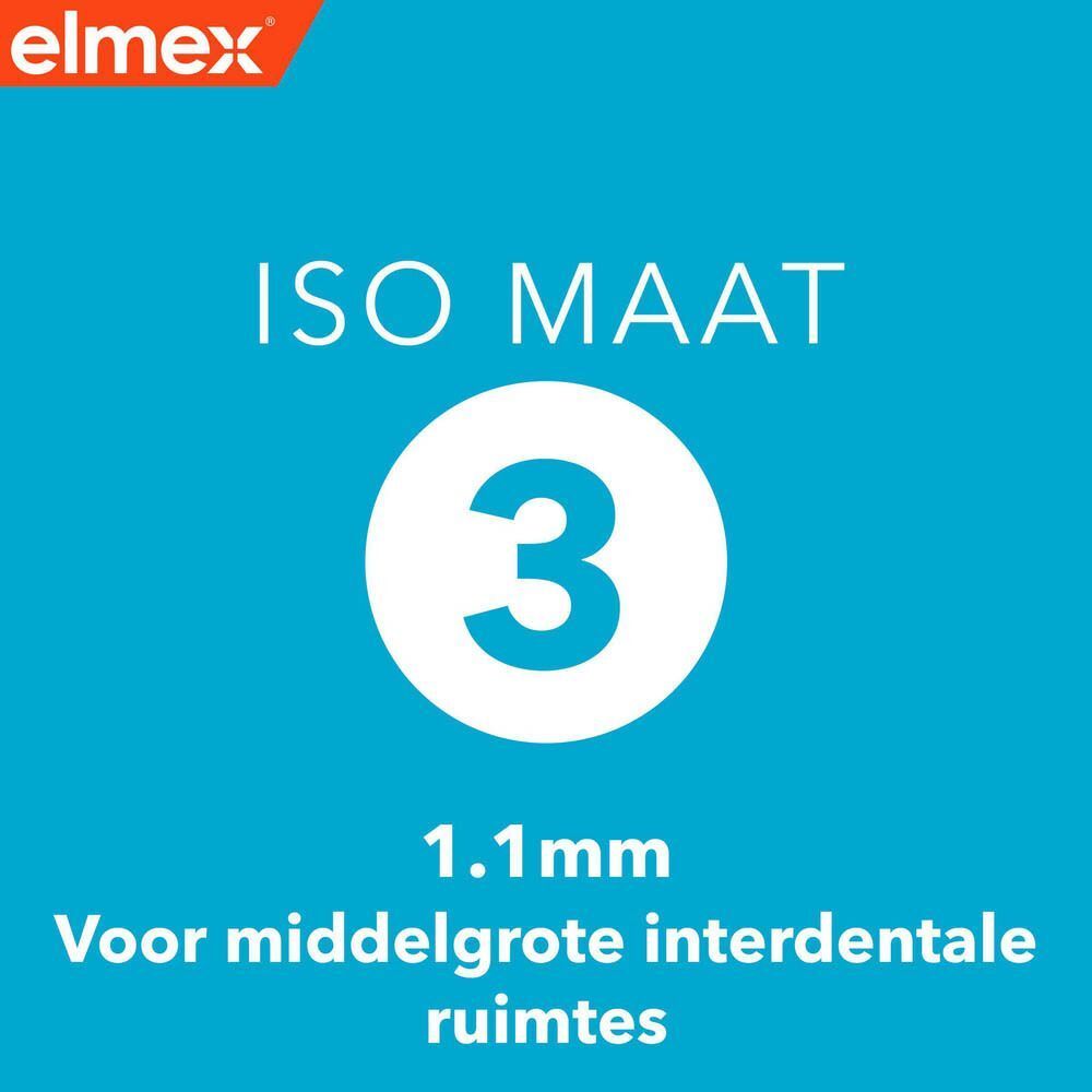 Elmex interdentale borstel maat 3, 1,1 mm, voor middelgrote interdentale ruimtes.