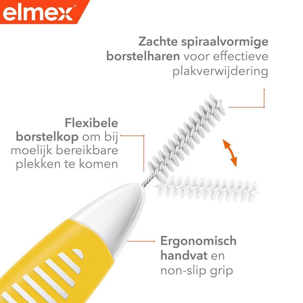 Elmex: Flexibele borstelkop voor moeilijk bereikbare plekken, ergonomisch handvat.