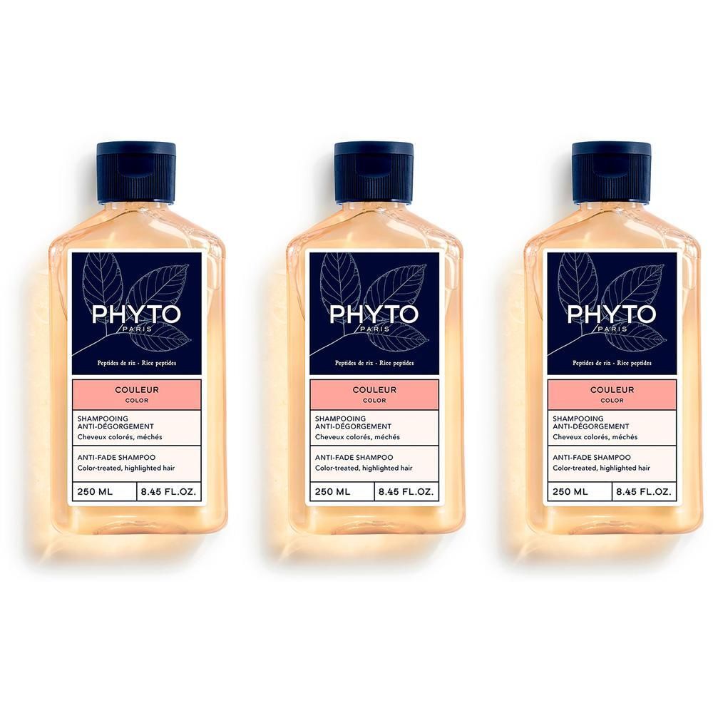 Drie flessen Phyto Couleur Shampoo, 250 ml.