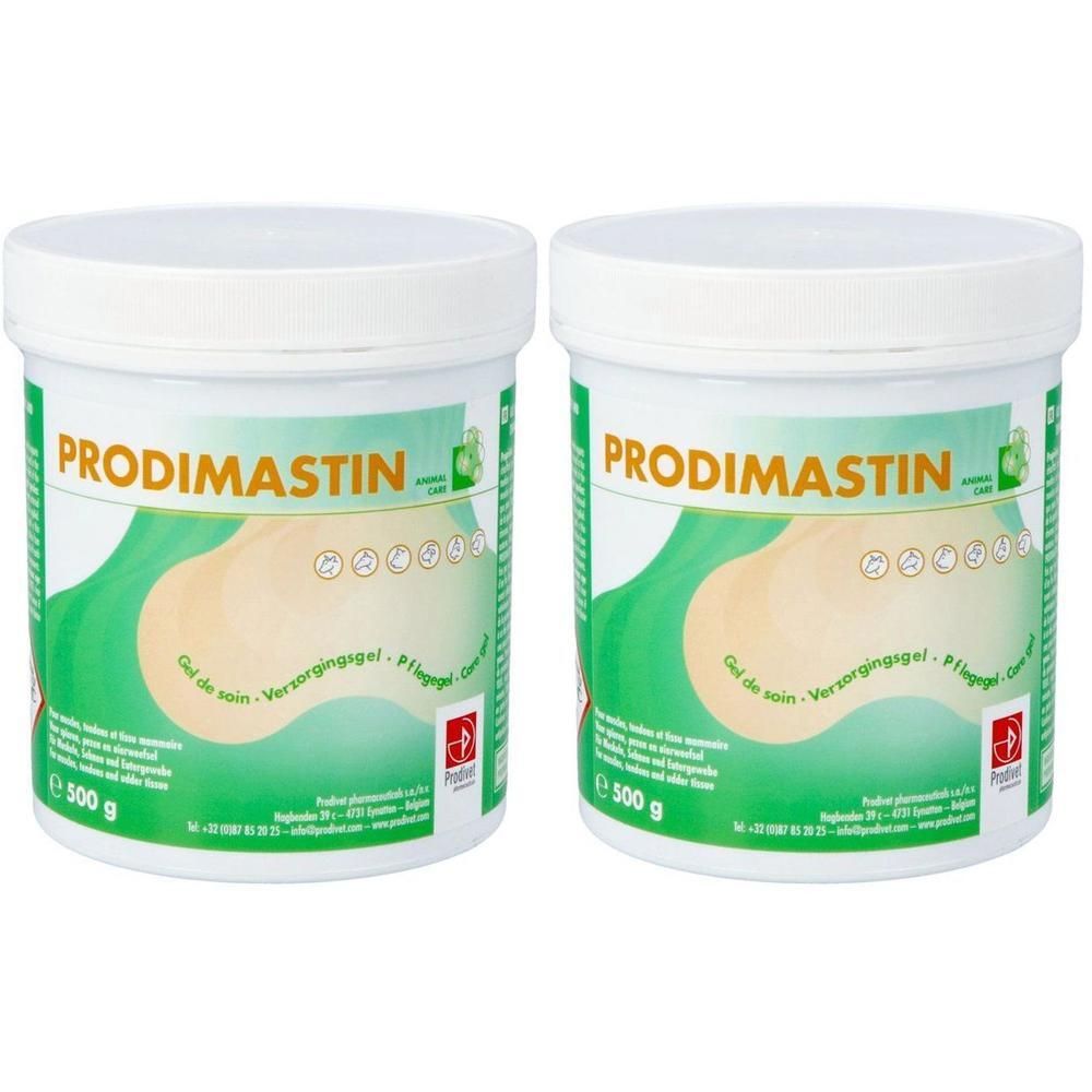 Twee potten Prodimastin verzorgingsgel voor voeten, elk 500g.