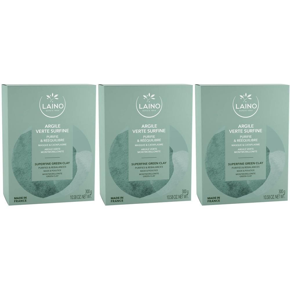 Trois boîtes de Laino Argile Surfine Verte, argile verte, 300g.