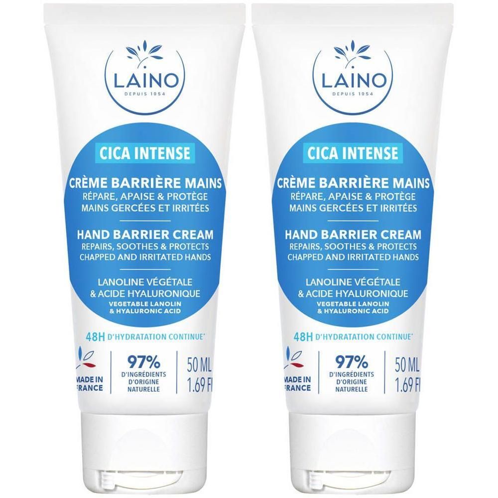Deux tubes de Crème Barrière Mains Cica Intense Laino, 50ml.