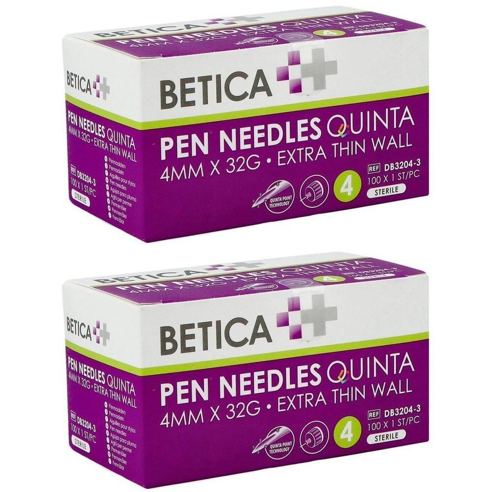 Aiguilles Stylo Betica Quinta 4mm x 32G, paroi extra fine, stériles. Boîte de 100.