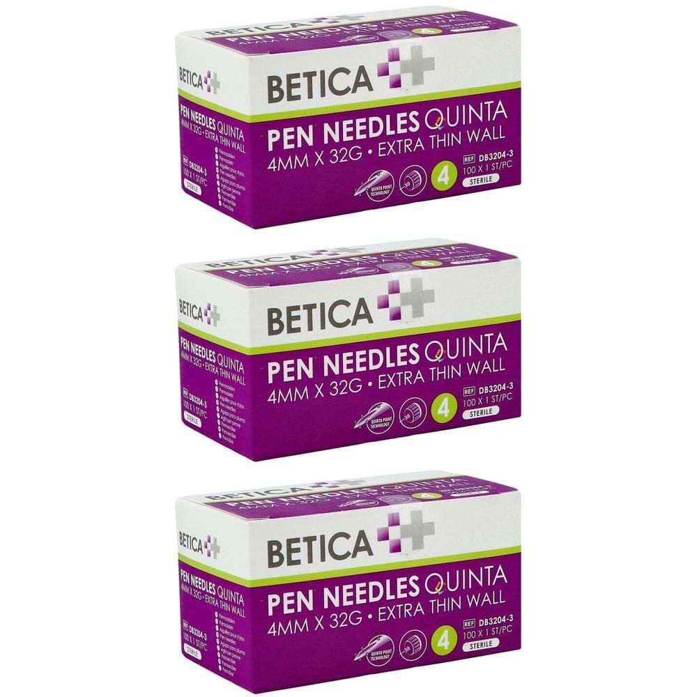 Trois boîtes d'aiguilles Betica Quinta, 4mm x 32G, paroi extra fine.