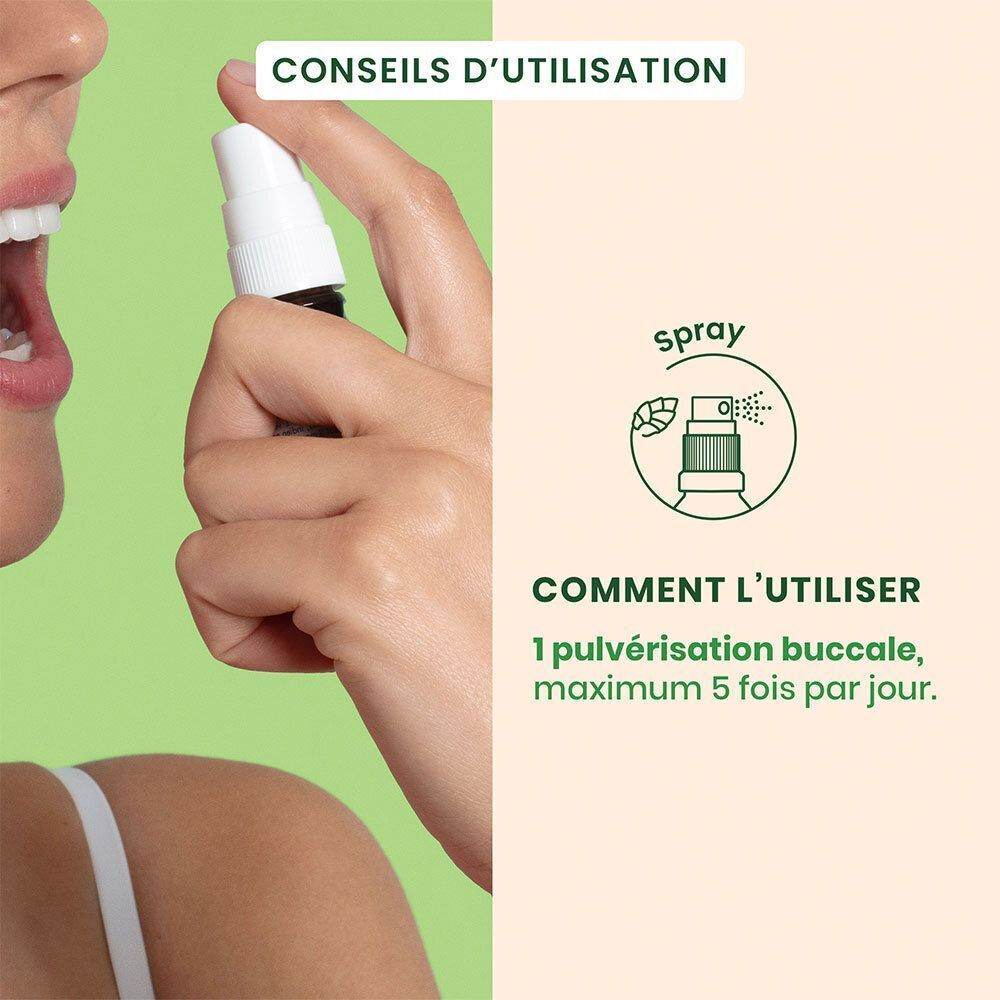 Utilisation du spray HerbalGem Feminagem en spray buccal.