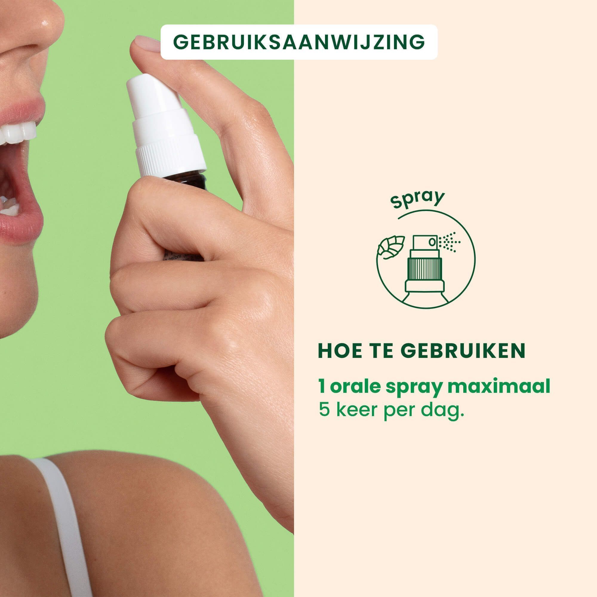Gebruik van HerbalGem Feminagem spray als mondspray.