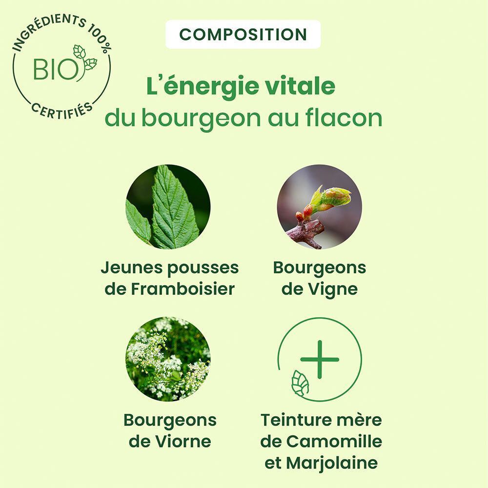 Flacon spray HerbalGem Feminagem Bio avec informations sur les ingrédients.