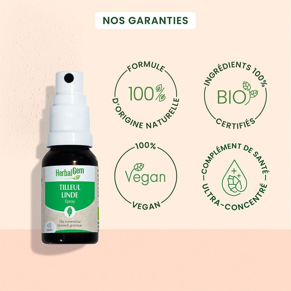 HerbalGem Tilleul Bio Spray: Formule 100% naturelle, vegan, certifié Bio.