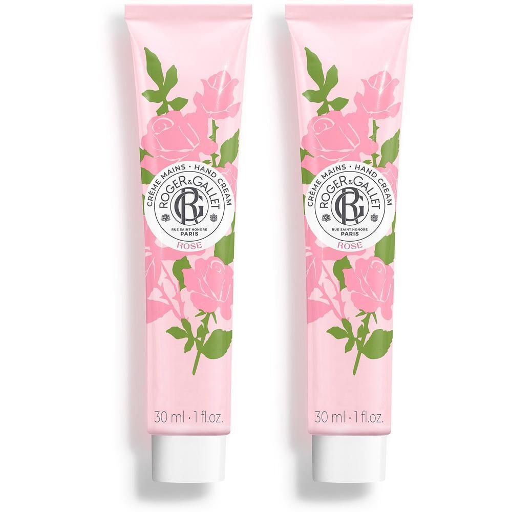 Deux tubes de crème mains Roger & Gallet Rose, 30 ml.