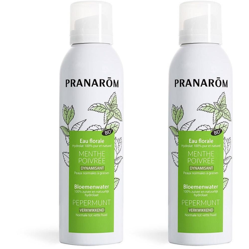Deux flacons d'eau florale Pranarôm Menthe Poivrée, 100% pure et naturelle.