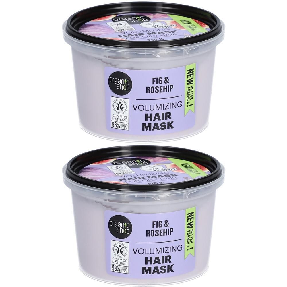 Twee potten "Organic Shop" haarmasker, "Fig & Rosehip Volumizing Hair Mask".