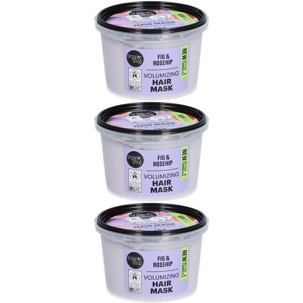 Trois pots de masque capillaire, "Fig & Rosehip Volumizing Hair Mask".