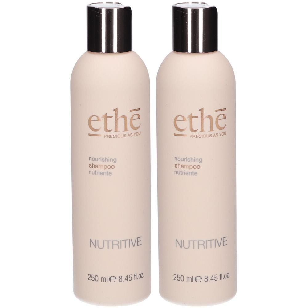 Deux bouteilles de shampooing nourrissant Ethè Nutritive, 250 ml.