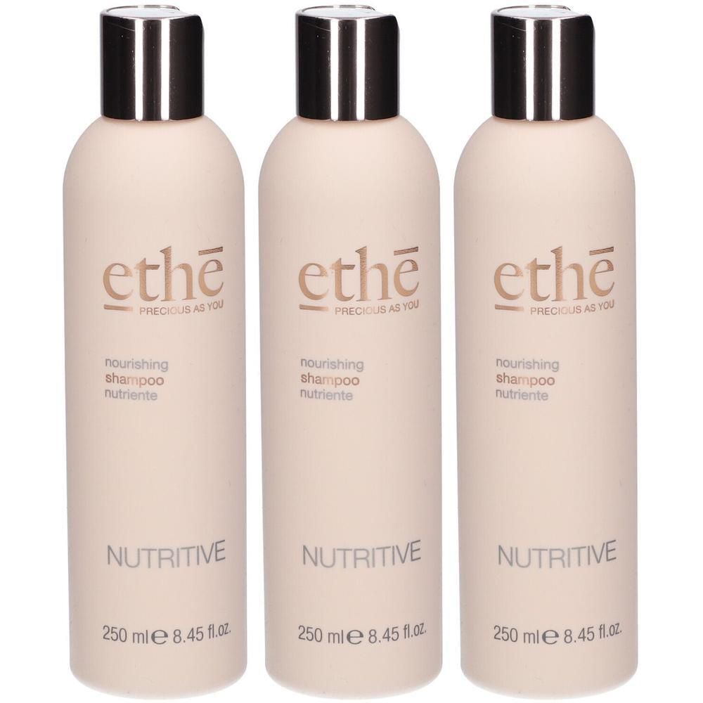 Drie flessen Ethè Nutritive Nourishing Shampoo, elk 250 ml.