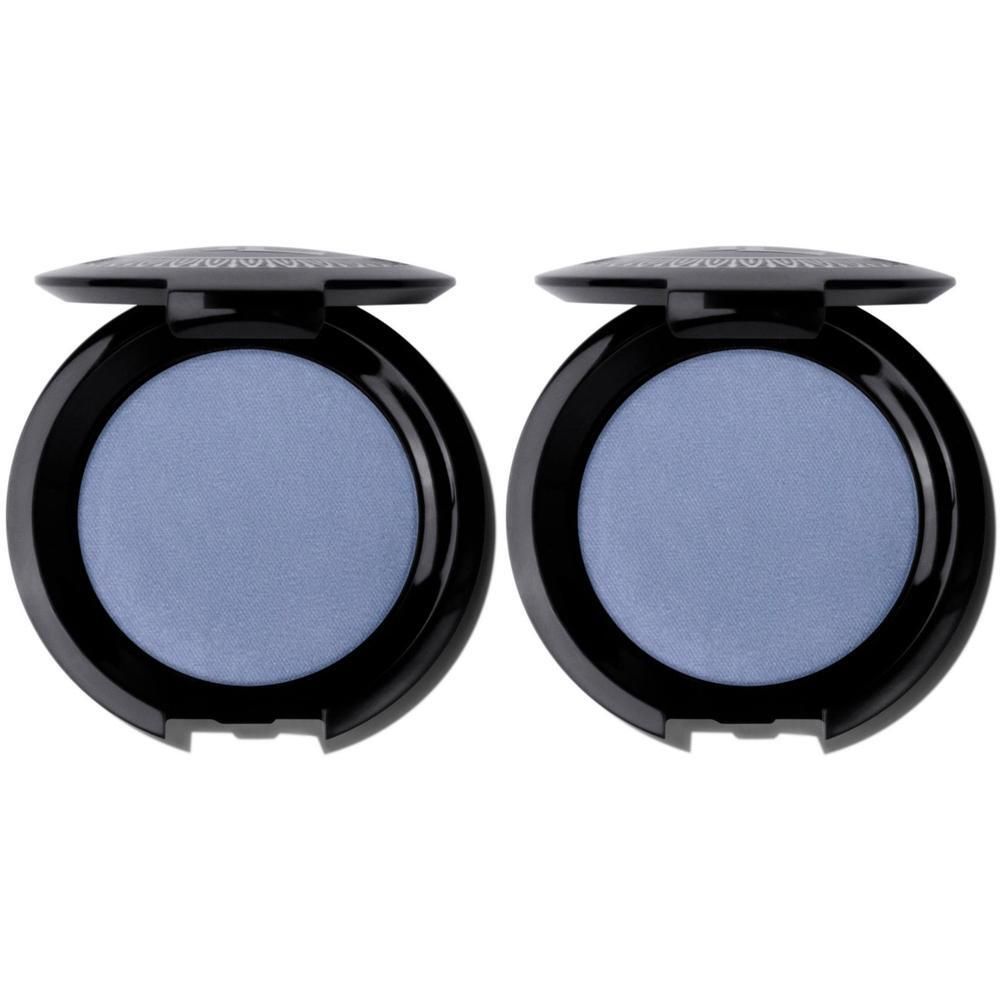 Twee open zwarte doosjes met blauwe oogschaduw.