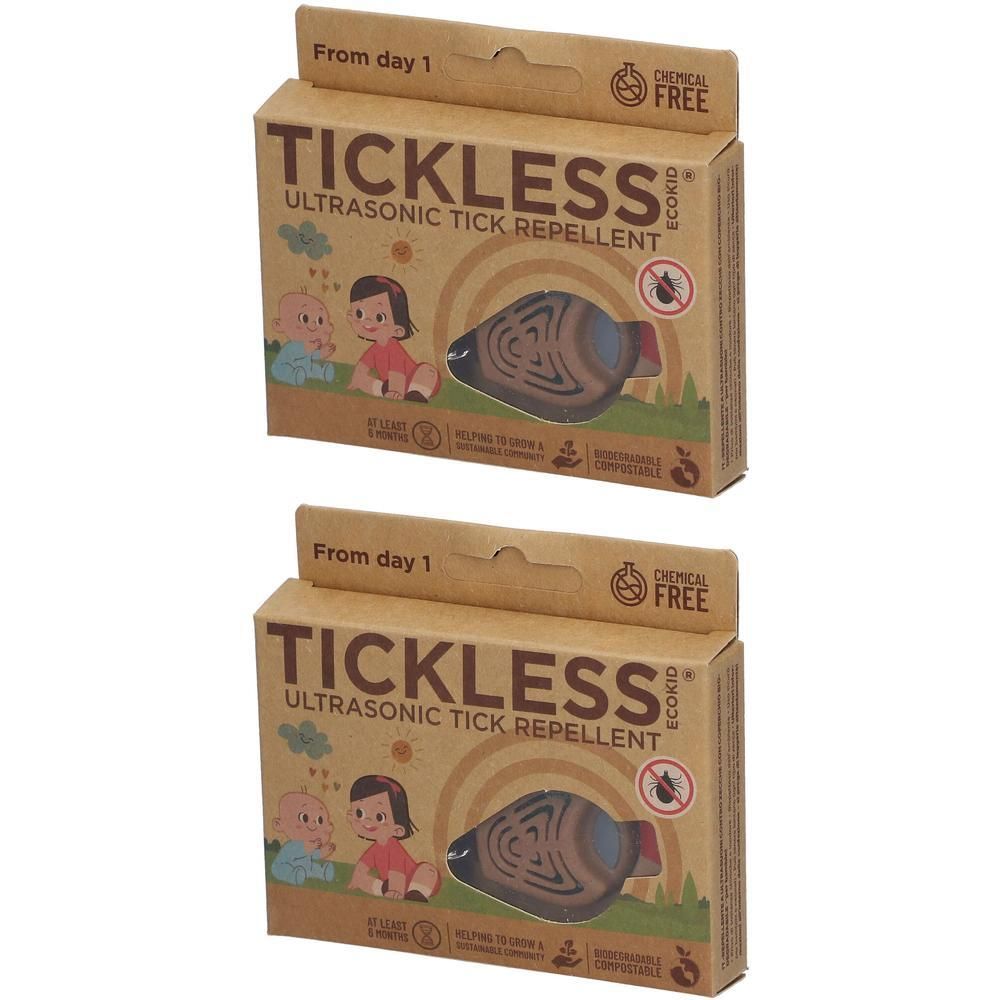 Deux paquets de répulsif anti-tiques ultrasonique Tickless. Sans produits chimiques, dès le premier jour.