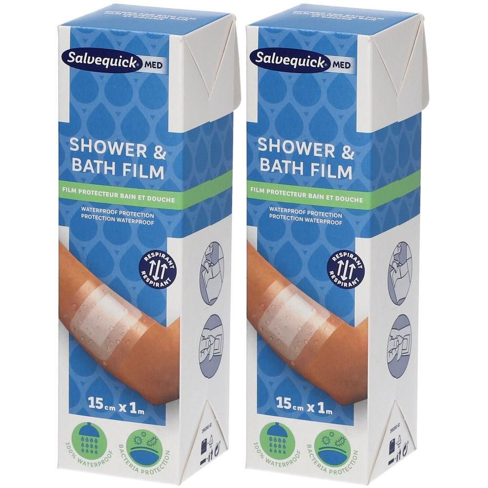 Salvequick Med Shower & Bath Film: Twee verpakkingen waterdichte douche- en badfilm, 15 cm x 1 m.