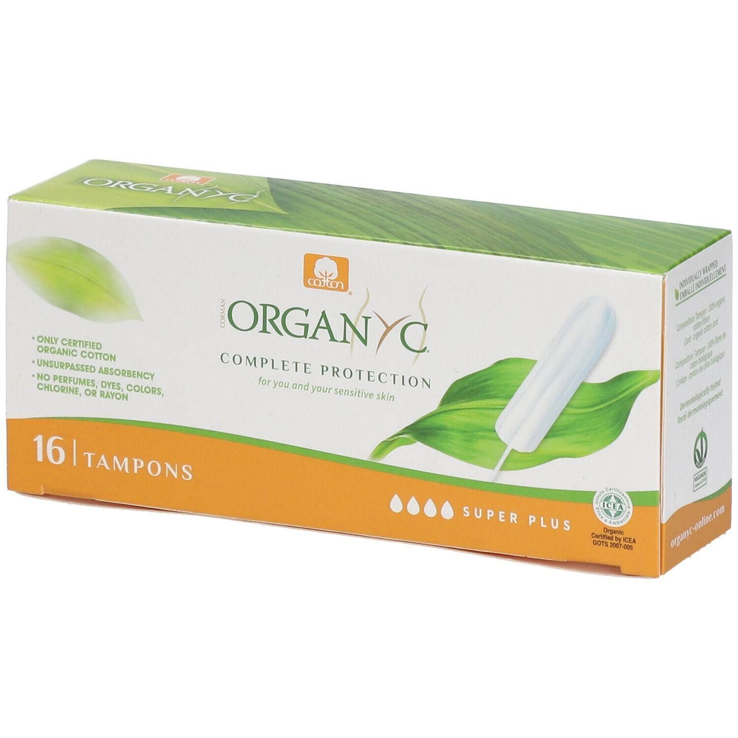 Verpakking van 16 Organyc® tampons Super Plus van biologisch katoen.