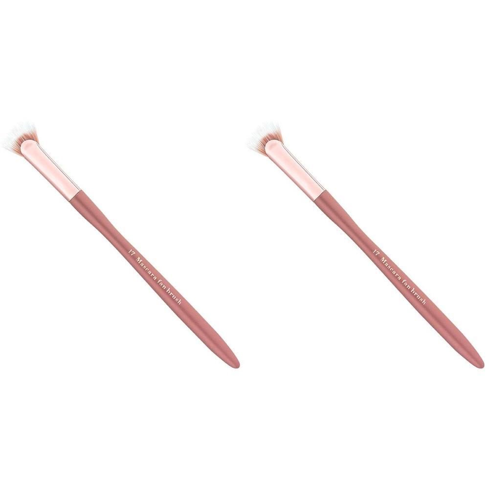 Twee roze waaierborstels voor mascara met witte punt en roségouden handvat.