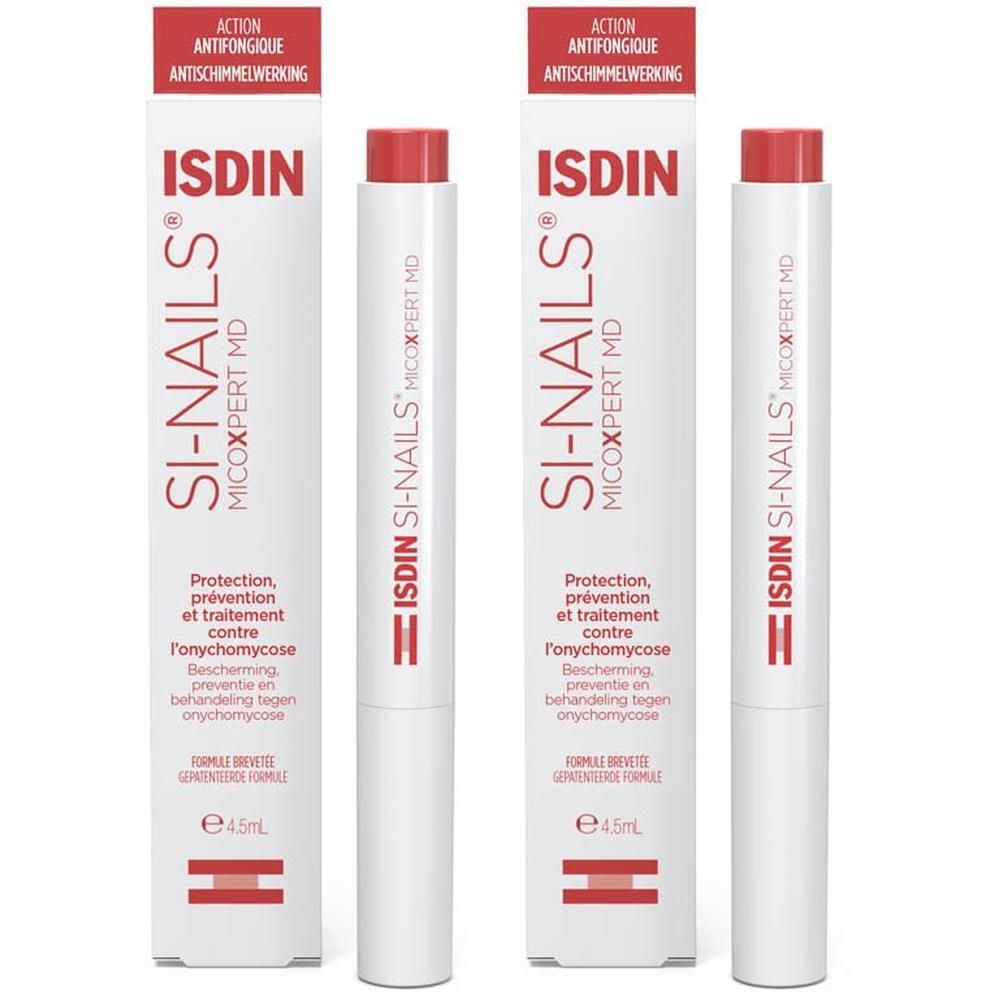 ISDIN Si-Nails MicoXpert MD: Twee tubes en twee pennen met rode applicator. Formule 4,5ml.