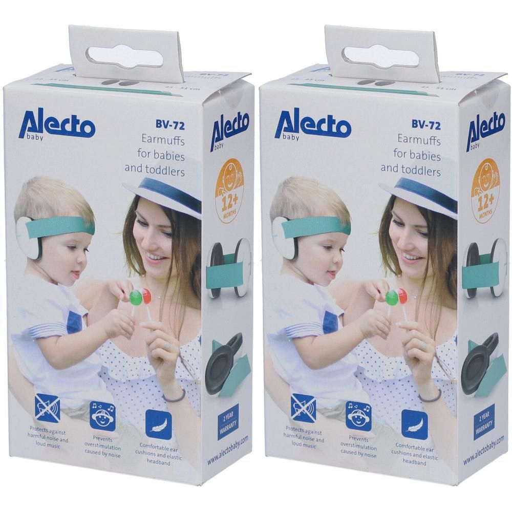 Alecto BV-72 gehoorbeschermers voor baby's en peuters. Wit en mintgroen.