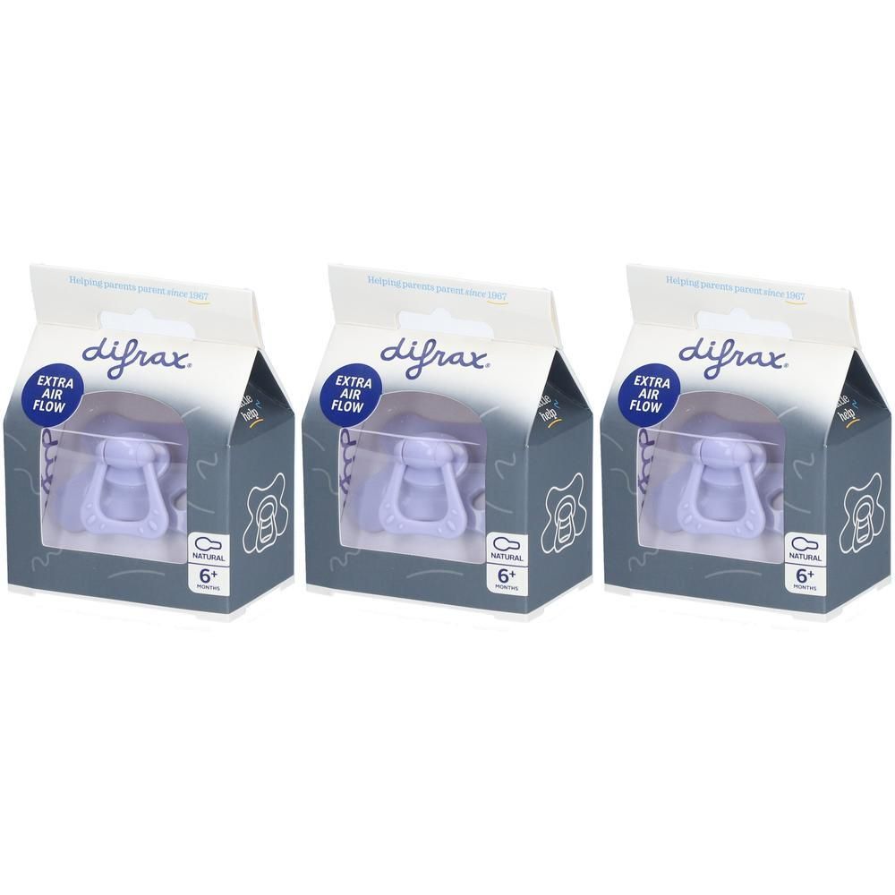 Drie Difrax verpakkingen met paarse spenen, 6+ maanden, Extra Air Flow.