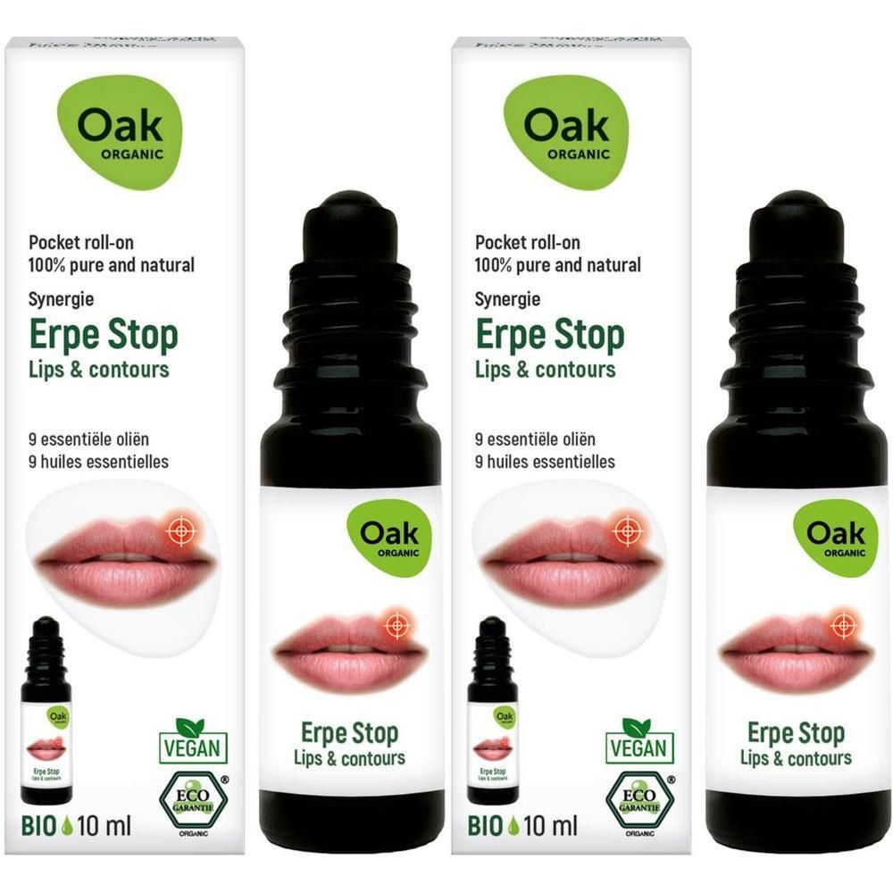 Oak Organic Erpe Stop Roll-on Lippen en contouren, 10 ml. Pocket roll-on met 9 etherische oliën.