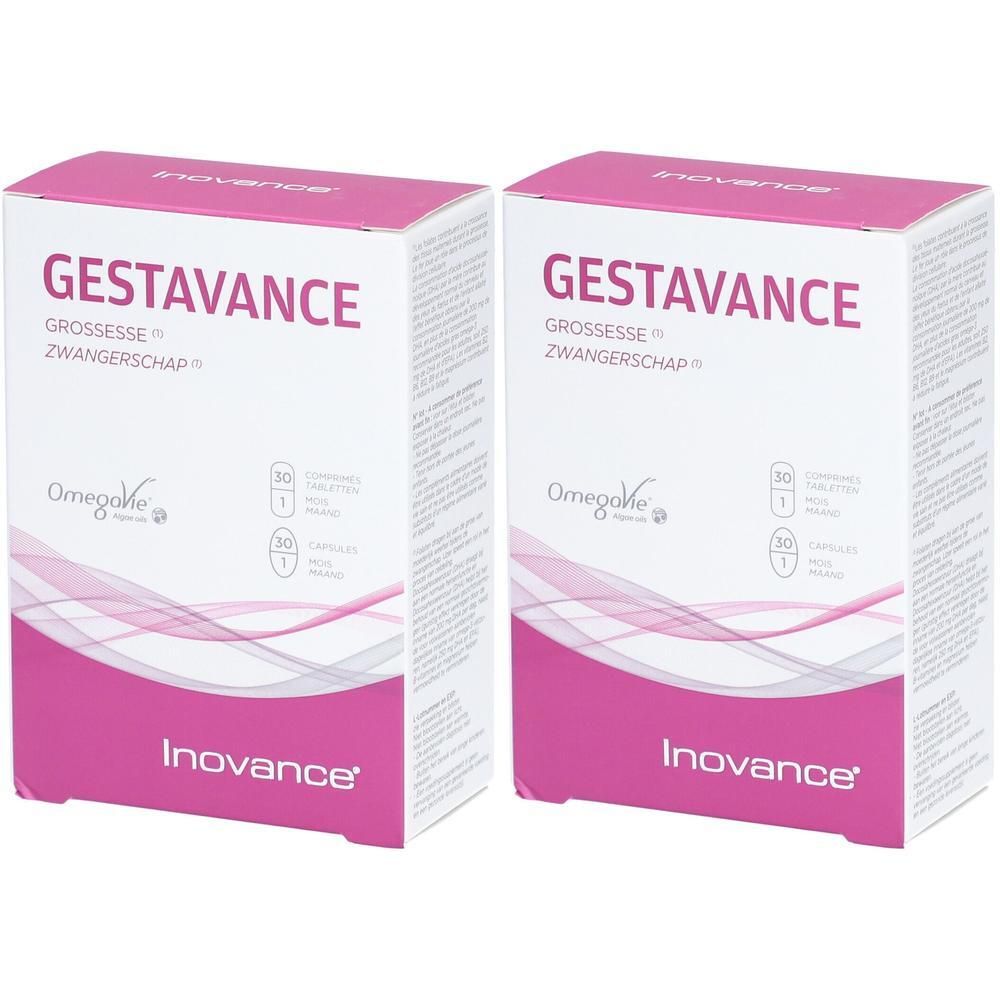 Deux boîtes Inovance Gestavance pour la grossesse. Contient OmegaVie.