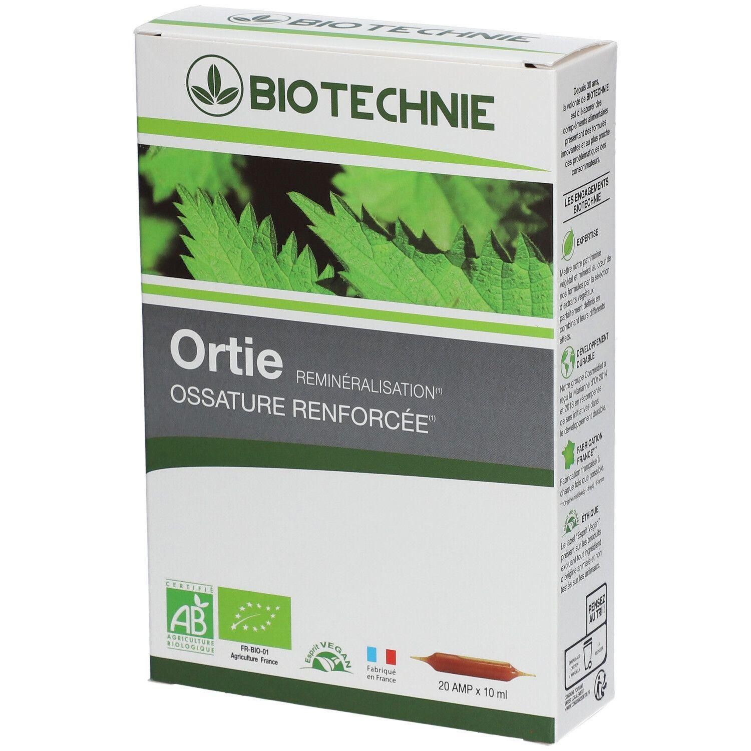 Verpakking Biotechnie Ortie, Remineralisatie, Versterkte Botstructuur. Bevat 20 ampullen.