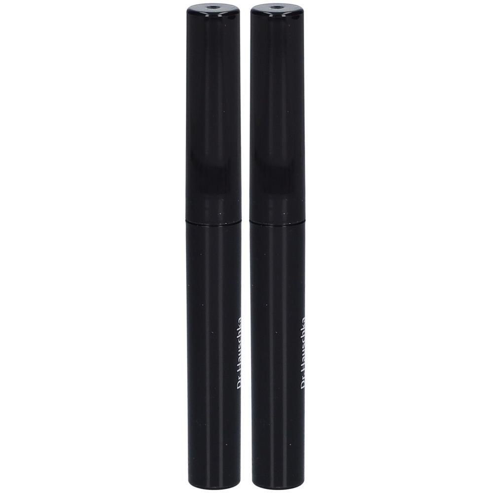 Deux stylos noirs avec le nom de la marque imprimé.