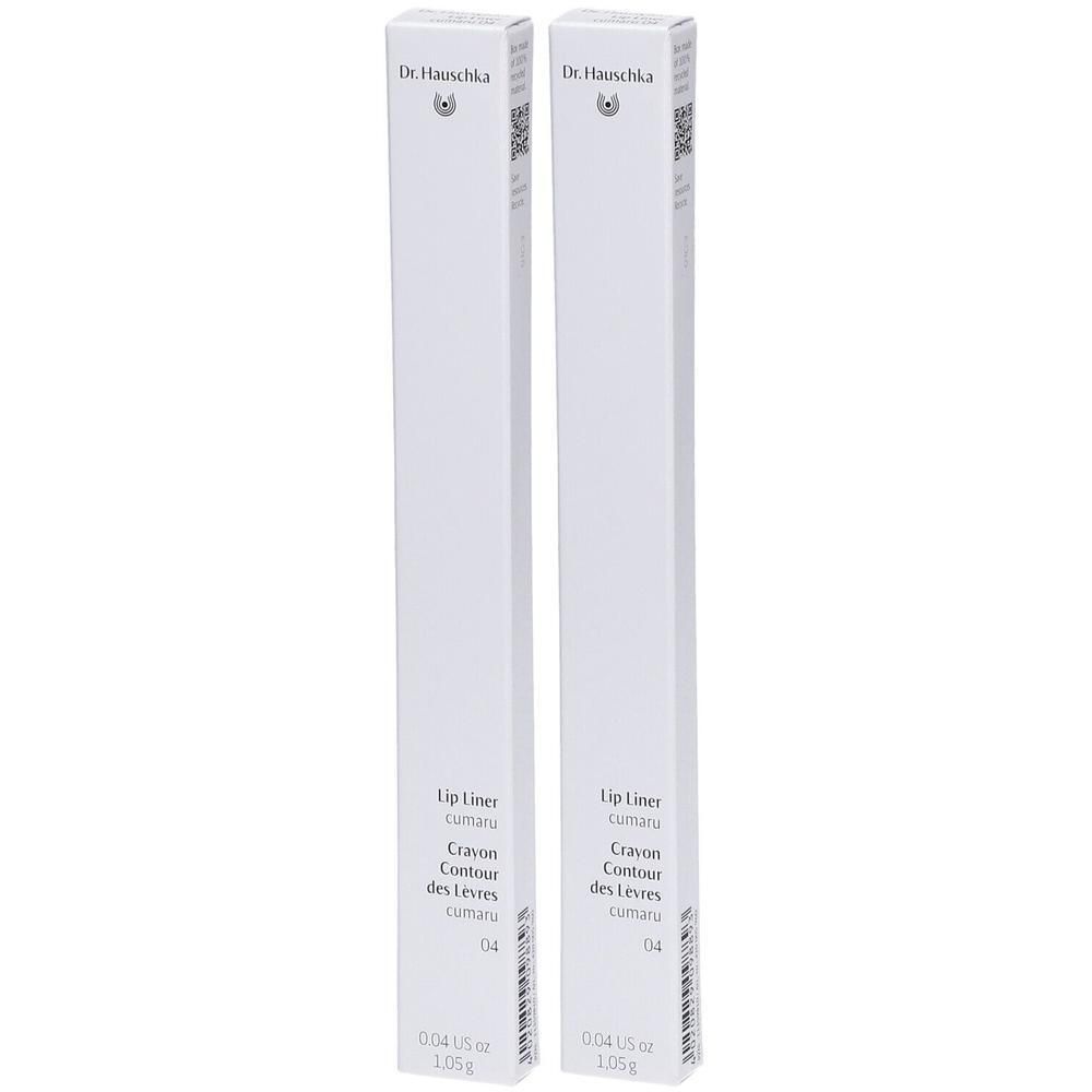 Deux crayons à lèvres Dr. Hauschka 04 Cumaru dans leur emballage blanc.