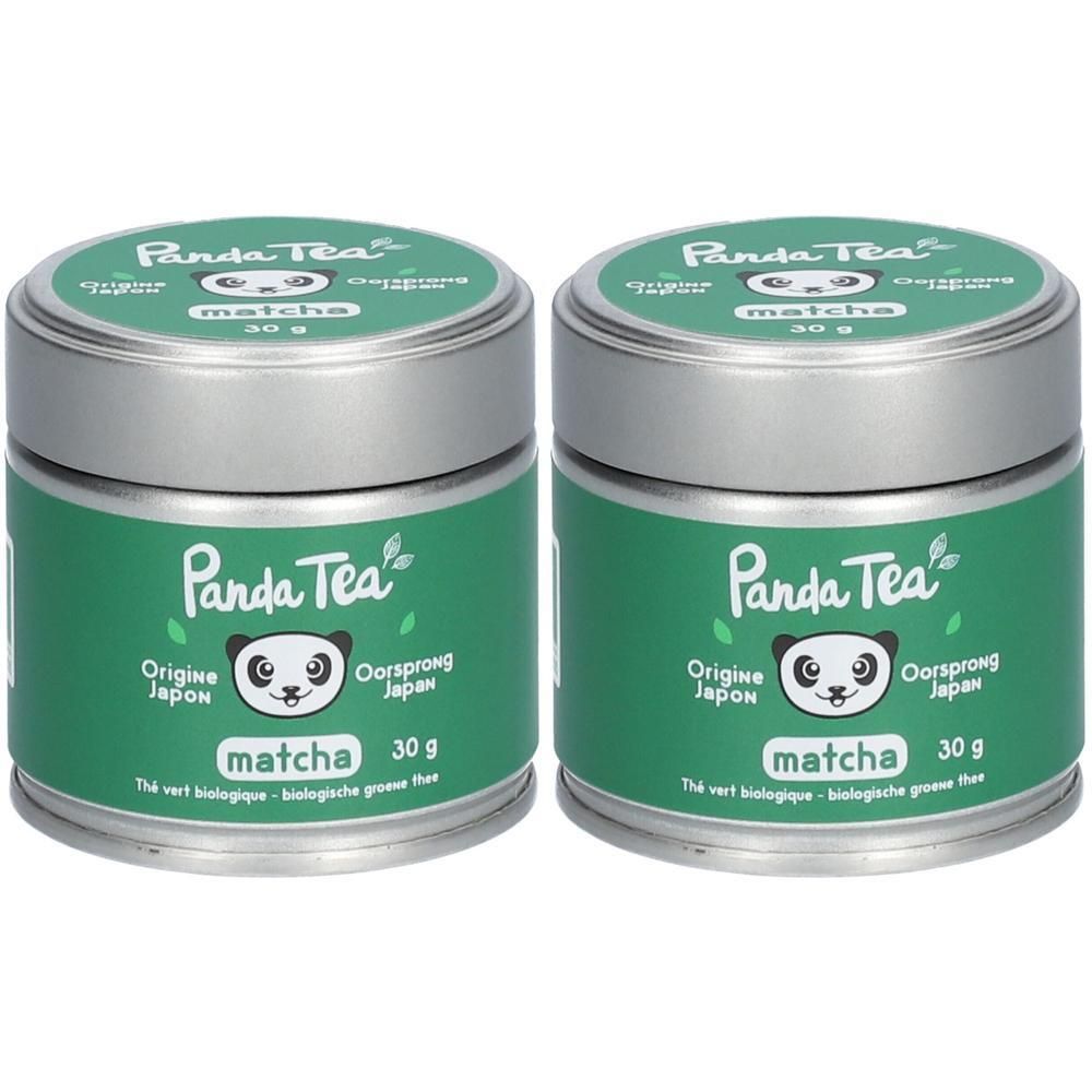 Deux boîtes de Panda Tea Matcha, 30g chacune. Emballage vert avec motif panda et indication d'origine japonaise.