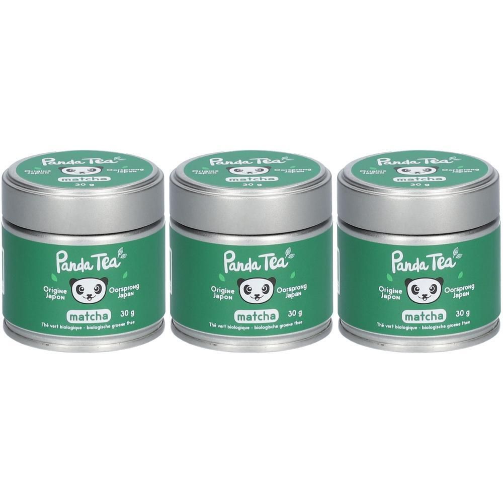 Drie blikjes Panda Tea Matcha, 30g.