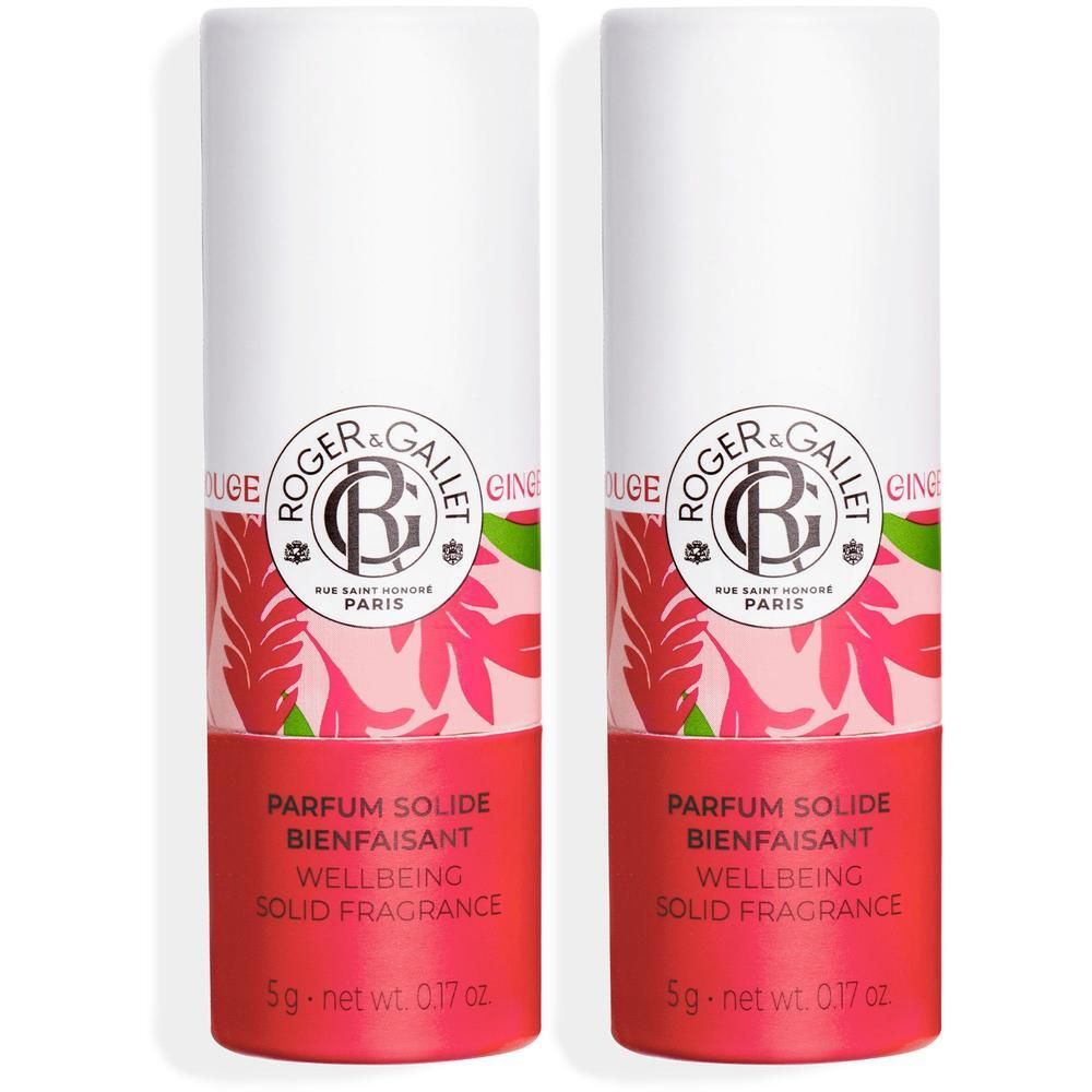 Twee Roger&Gallet Parfum Solide Gingembre Rouge in buisverpakkingen.