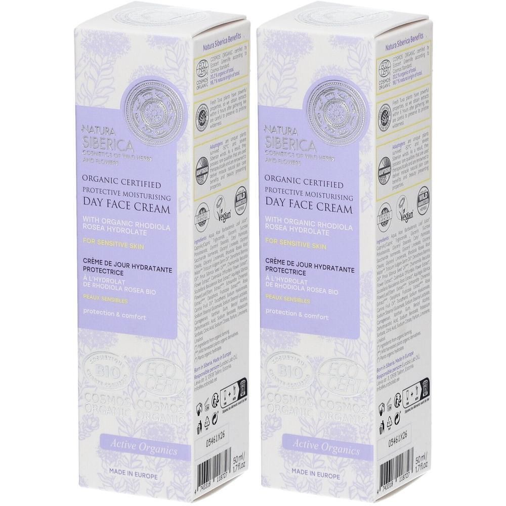 Deux boîtes de crème de jour protectrice hydratante certifiée bio Natura Siberica.