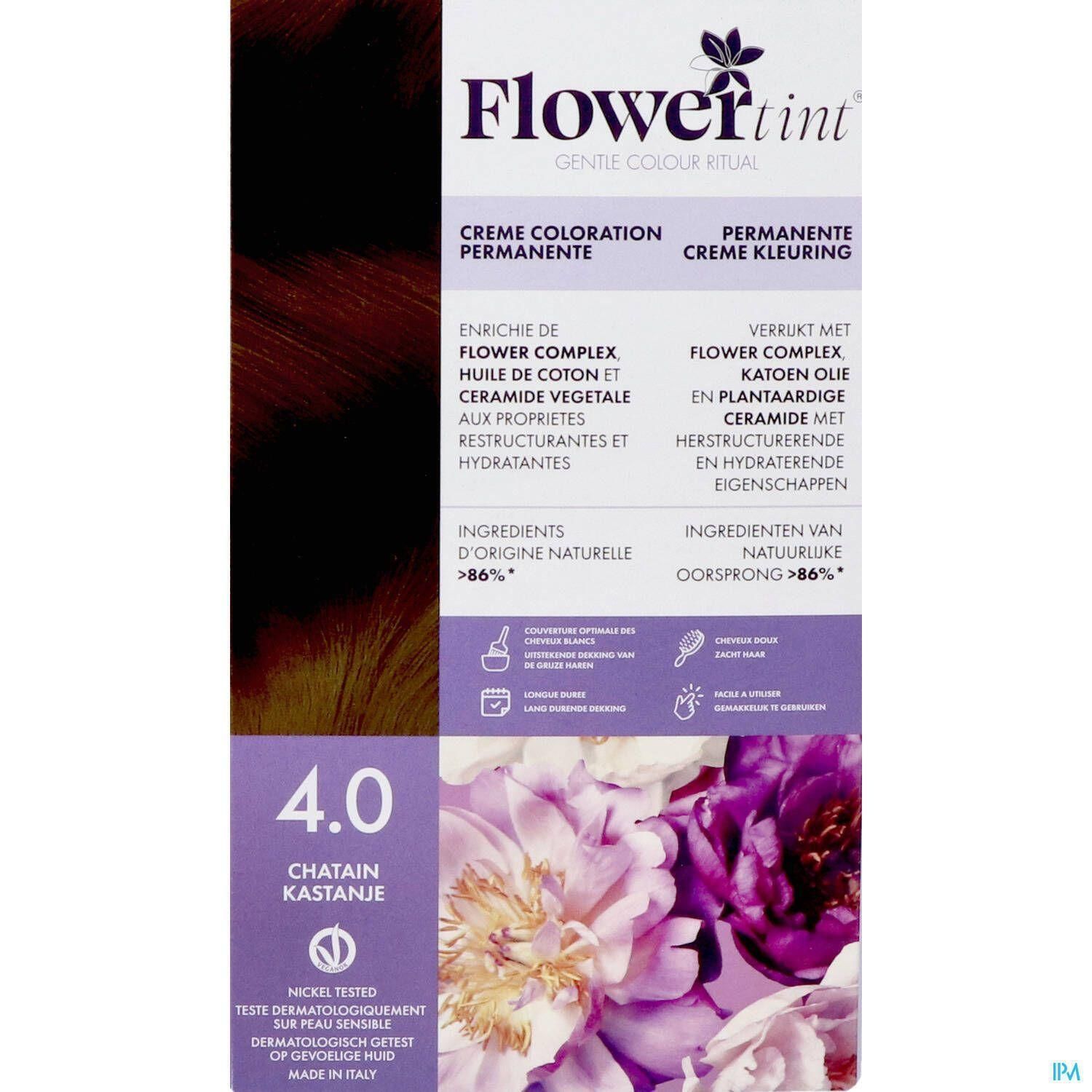 FlowerTint® 4.0 Châtain: Permanente kleuring met katoenolie en plantaardige ceramiden.