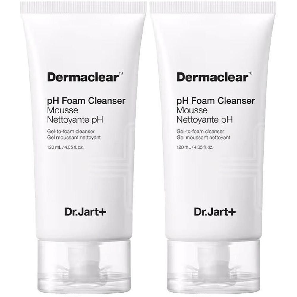 Deux tubes blancs de nettoyant moussant pH Dermaclear de Dr.Jart+.