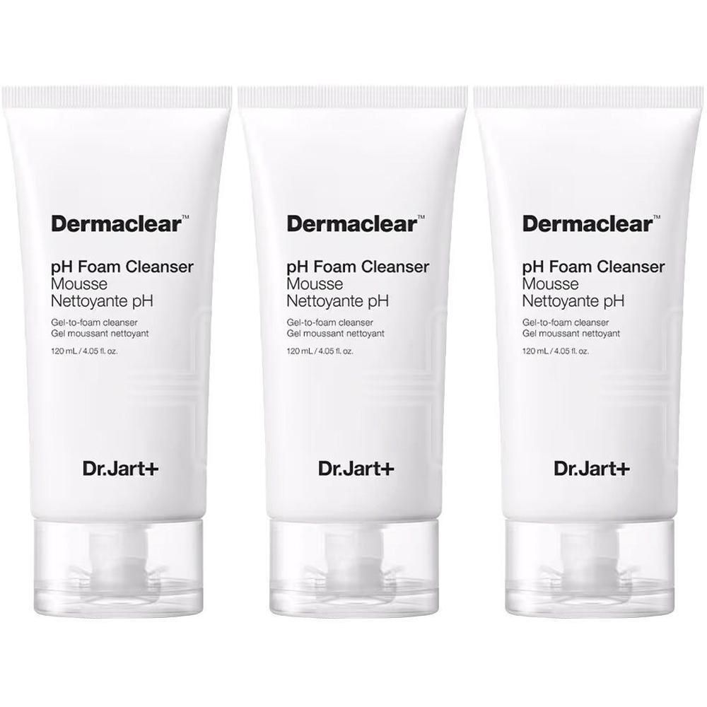 Trois tubes de nettoyant moussant pH Dermaclear de Dr. Jart+.