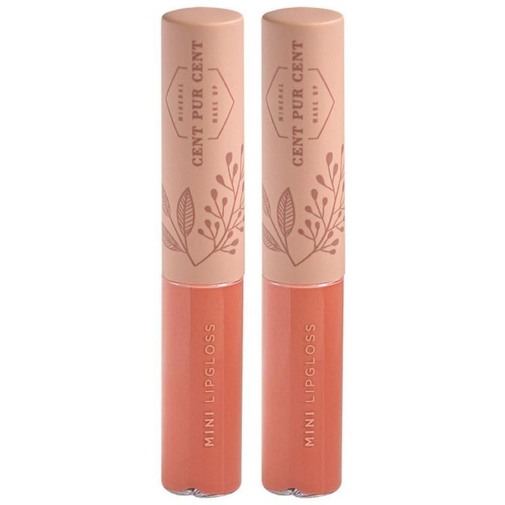 Twee Cent Pur Cent Mini Lipgloss flesjes in perzikkleur.