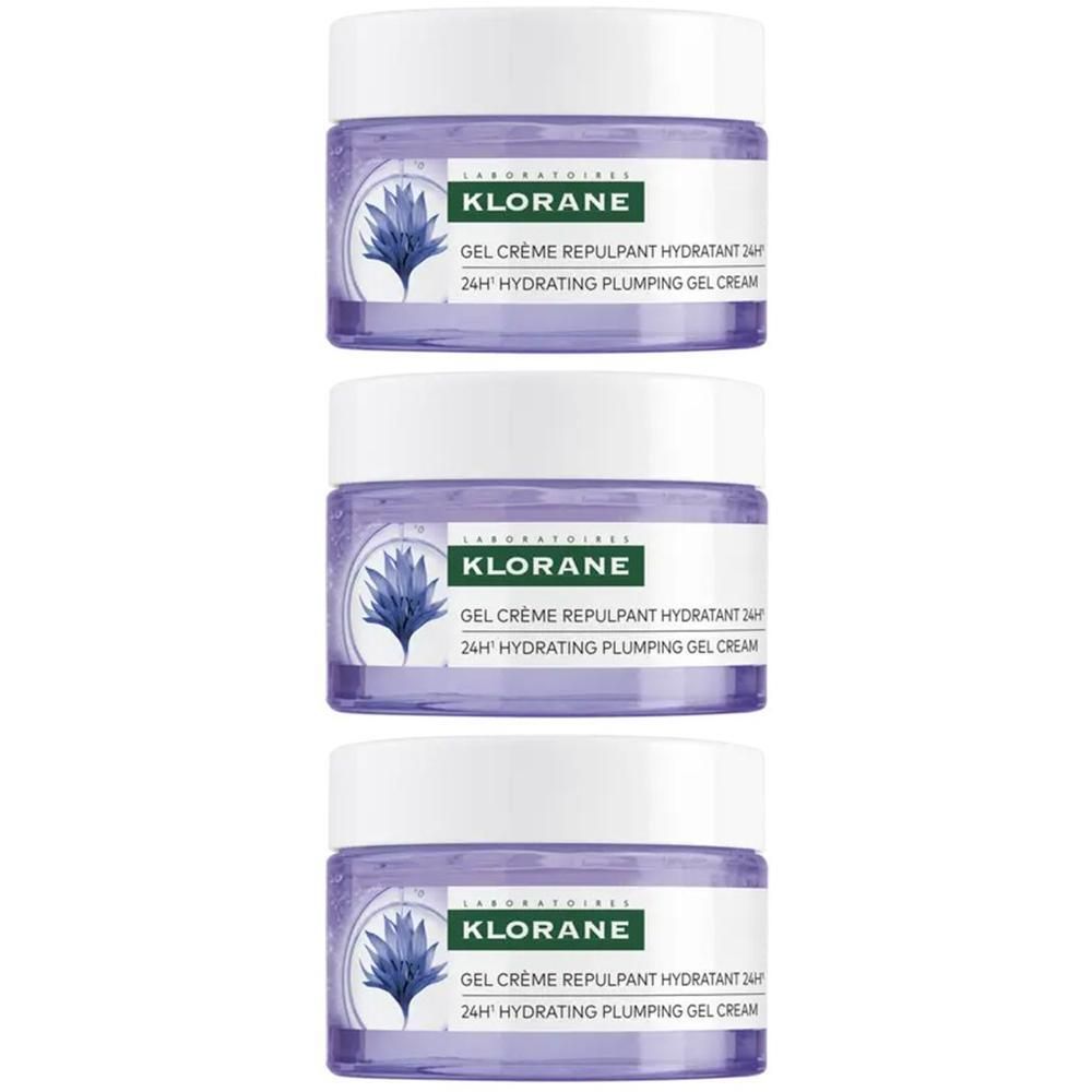 Trois pots de Klorane Gel Crème Repulpant Hydratant.